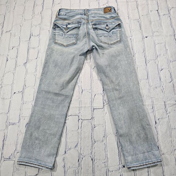 American Eagle WOMENS SIZE 2 Artist Crop Jeans Blue Low Rise Denim Distressed - Picture 8 of 16